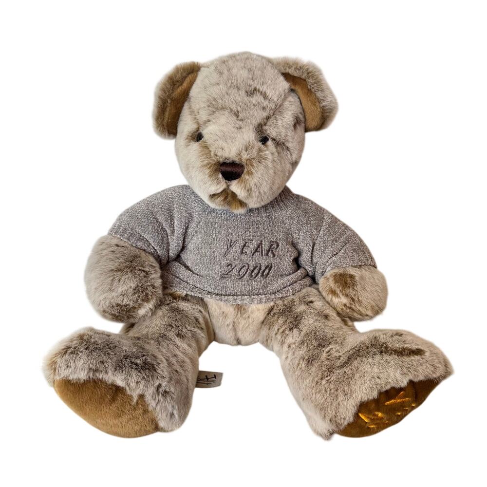 Vintage Rich Brown Teddy Bear With Sweater 2000 Soft Cuddly Y2K Collectible 14”